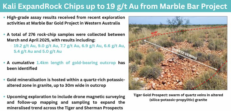 High-grade rock chip results, up to 19.2 g/t gold, received from recent exploration at our Marble Bar Gold Project in Western Australia. A total of 276 samples were collected, identifying a cumulative 1.4km strike of gold-bearing outcrop.

Read more: tinyurl.com/3p4fnb5z

#KM1