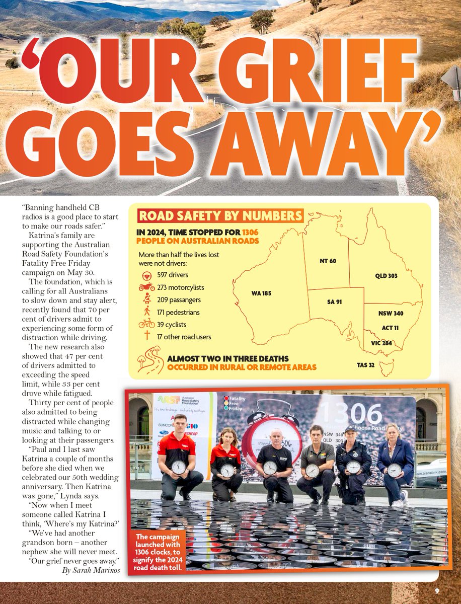 rtsgnsw's tweet image. RTSG members Lynda & Paul Roberts lost their daughter Katrina in a crash with a truck, caused by poor road conditions
They’re calling for tougher road laws, including a ban on handheld CB radios
#RoadSafety #RTSG #FatalityFreeFriday #EndRoadTrauma #NewIdea
