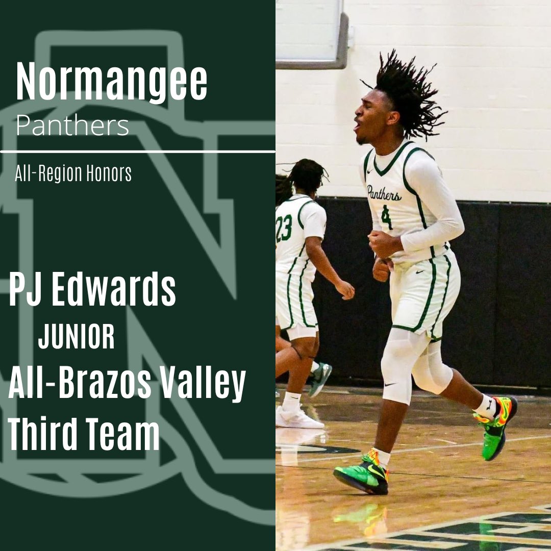 Normangee Hoops (@ngeehoops) on Twitter photo All-Region Honors
Congrats to PJ Edwards for being named All-Brazos Valley Third Team!
#PantherPride #PawsUp
<a href="/STBA_TX/">STBA-TX.com</a> <a href="/hoopinsider/">Hoopinsider</a> <a href="/ScoopSports/">DaveCampbellSports</a> <a href="/TheBenPeck/">Ben Peck 🤠🍊</a> <a href="/donnaconradTV/">Donna Conrad</a> All-Region Honors
Congrats to PJ Edwards for being named All-Brazos Valley Third Team!
#PantherPride #PawsUp
<a href="/STBA_TX/">STBA-TX.com</a> <a href="/hoopinsider/">Hoopinsider</a> <a href="/ScoopSports/">DaveCampbellSports</a> <a href="/TheBenPeck/">Ben Peck 🤠🍊</a> <a href="/donnaconradTV/">Donna Conrad</a>