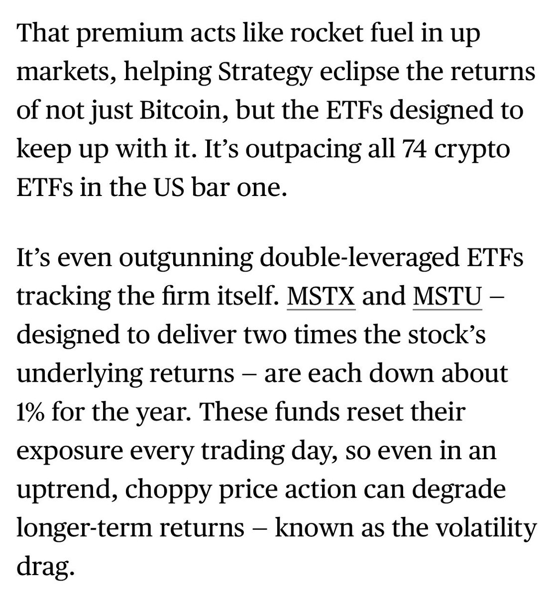 Strategy is outperforming *ALL* 74 crypto-related ETFs this year… Including  2x leveraged MSTR ETFs. via @VildanaHajric