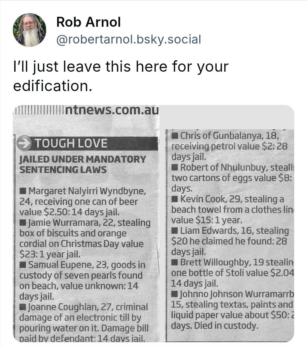 We have recreated Victorian-era debtors' prisons in Australia, the land of the supposedly fair go.

Just look at the last one. Dead!💔 At just 15 years old, for lack of $50. He's not stealing textas (marker pens) and liquid paper (correction fluid) for criminal purposes! 😭🖤💛❤️