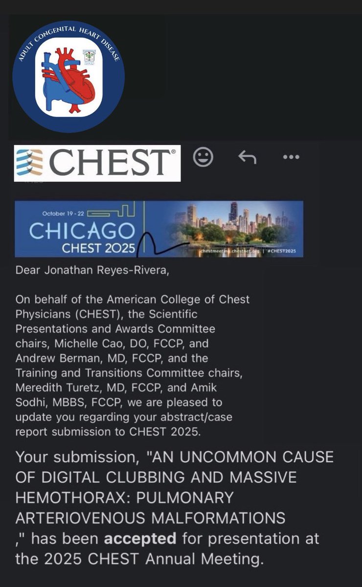 Jonathan Reyes (@jonareyes98) on Twitter photo Case report accepted for #CHEST2025! <a href="/accpchest/">CHEST</a>
Grateful for @Garedg2’s incredible mentorship. Thank you for making this possible, Dr. García!
Proud to represent <a href="/achdmexico/">Mexico ACHD Program</a> #PulmonaryMedicine #CongenitalHeartDiseases #MedEd #CriticalCare <a href="/stephy2611/">Stephanie Angulo</a> <a href="/NIetoMD/">Jorge Sánchez Nieto MD.</a> <a href="/cysu07/">Cesar Salinas</a> 🫀🫁🩺 Case report accepted for #CHEST2025! <a href="/accpchest/">CHEST</a>
Grateful for @Garedg2’s incredible mentorship. Thank you for making this possible, Dr. García!
Proud to represent <a href="/achdmexico/">Mexico ACHD Program</a> #PulmonaryMedicine #CongenitalHeartDiseases #MedEd #CriticalCare <a href="/stephy2611/">Stephanie Angulo</a> <a href="/NIetoMD/">Jorge Sánchez Nieto MD.</a> <a href="/cysu07/">Cesar Salinas</a> 🫀🫁🩺