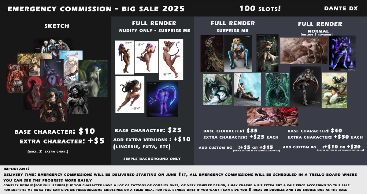 Only 17 slots have been taken! this last until June 6th!

There is a lot of slots, but this is gonna be the last sale for this year at least with those prices.

I appreciate a lot if you can retweet this!

#oc #fanart #dnd #pathfinder #ffxiv #commissionsopen