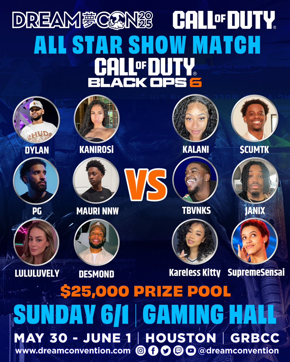Dream Con (@dreamconvention) on Twitter photo ๐จ Dream Con x Call of Duty ๐จ
For the first time ever, #DreamCon is joining forces with <a href="/CallofDuty/">Call of Duty</a> to bring the Black Ops 6 All-Star Show Match to the main stage!
Expect intense 6v6 battles featuring your favorite creators, all competing for a $25,000 prize pool ๐ฎ๐ฅ
Which ๐จ Dream Con x Call of Duty ๐จ
For the first time ever, #DreamCon is joining forces with <a href="/CallofDuty/">Call of Duty</a> to bring the Black Ops 6 All-Star Show Match to the main stage!
Expect intense 6v6 battles featuring your favorite creators, all competing for a $25,000 prize pool ๐ฎ๐ฅ
Which