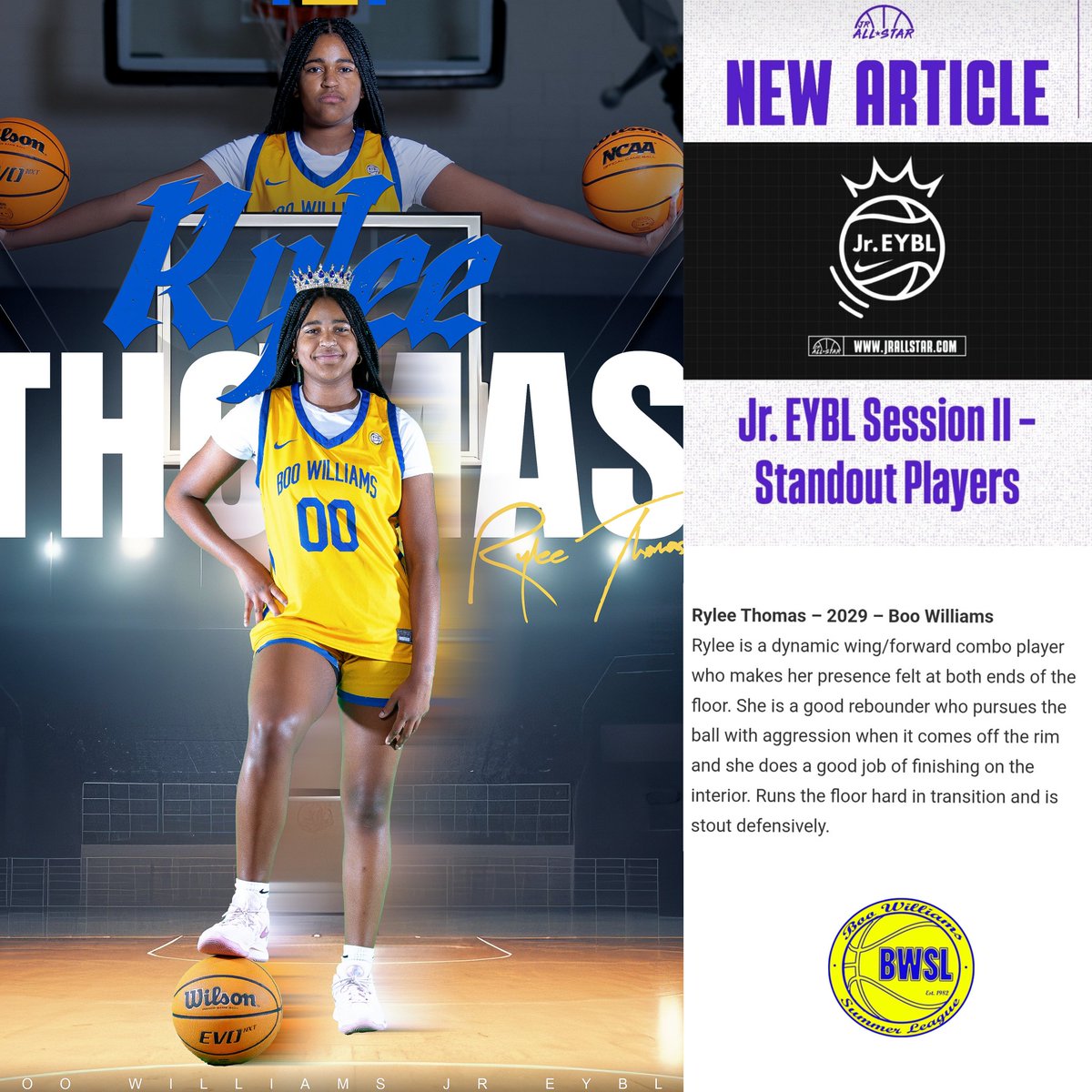Boo Williams 2029 JR EYBL ππ (@bwsl2029eybl) on Twitter photo Appreciate the βπ½ ups & recognition as STANDOUTS <a href="/JrAllStarBB/">Jr. All-Star Girls Basketball</a> <a href="/PriceJameson1/">Jameson Price</a> on <a href="/Sydi_hoops/">Sydney A. Youngblood (2029)</a> <a href="/jhaziyababb/">Jhaβziya Babb</a> <a href="/Ry_hoops2029/">Rylee Thomas</a> during S2 <a href="/NikeGirlsEYBL/">Nike Girls EYBL</a>. They fought hard with only 6-deep and left 4-0. Still more work to doβΌοΈπ€
<a href="/BWSLGirlsAAU/">Boo Williams GBB</a> <a href="/Coach_j_77/">Jefferson Youngblood</a> <a href="/NIL_CoachIsh/">Aisha Foy</a> <a href="/PGHVirginia/">Prep Girls Hoops Virginia</a> Appreciate the βπ½ ups & recognition as STANDOUTS <a href="/JrAllStarBB/">Jr. All-Star Girls Basketball</a> <a href="/PriceJameson1/">Jameson Price</a> on <a href="/Sydi_hoops/">Sydney A. Youngblood (2029)</a> <a href="/jhaziyababb/">Jhaβziya Babb</a> <a href="/Ry_hoops2029/">Rylee Thomas</a> during S2 <a href="/NikeGirlsEYBL/">Nike Girls EYBL</a>. They fought hard with only 6-deep and left 4-0. Still more work to doβΌοΈπ€
<a href="/BWSLGirlsAAU/">Boo Williams GBB</a> <a href="/Coach_j_77/">Jefferson Youngblood</a> <a href="/NIL_CoachIsh/">Aisha Foy</a> <a href="/PGHVirginia/">Prep Girls Hoops Virginia</a>