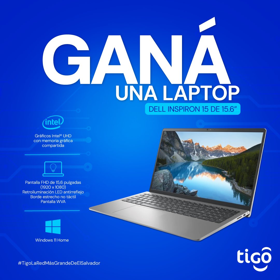 TigoElSalvador's tweet photo. ¡Ganá una laptop Dell Inspiron 15 de 15.6”!💻

¿Comó participás?
☑️ Comenta #LaRedMásGrande💙 y mencionanos como @TigoElSalvador 
☑️ Debés seguirnos en X.
☑️ Entre más comentes, más oportunidades tenés de ganar.🫣 https://t.co/2za9EX376H