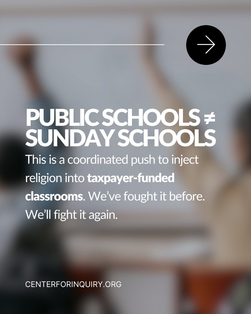 center4inquiry's tweet image. ICYMI, Texas passed two wild bills:
👉 SB 10: Ten Commandments in every classroom
👉 SB 1049: Religious instruction during school hours

This isn’t harmless. It’s unconstitutional.

Tell @GregAbbott_TX to veto both: ow.ly/uQYF50VZKb2

#ChurchAndState #SecularEducation