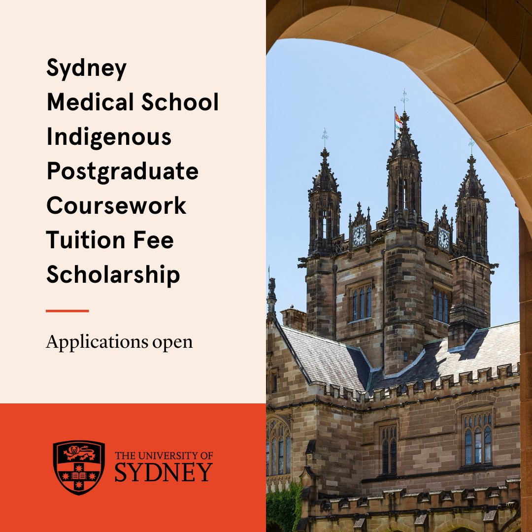 Sydney Health (@syd_health) on Twitter photo The Sydney Medical School Indigenous Postgraduate Coursework Tuition Fee Scholarship is open!
This scholarship covers the tuition fees for eligible Indigenous students undertaking a postgraduate coursework degree in medicine at <a href="/Sydney_Uni/">University of Sydney</a>.
🔗 go.sydney.edu.au/k1haVJ The Sydney Medical School Indigenous Postgraduate Coursework Tuition Fee Scholarship is open!
This scholarship covers the tuition fees for eligible Indigenous students undertaking a postgraduate coursework degree in medicine at <a href="/Sydney_Uni/">University of Sydney</a>.
🔗 go.sydney.edu.au/k1haVJ