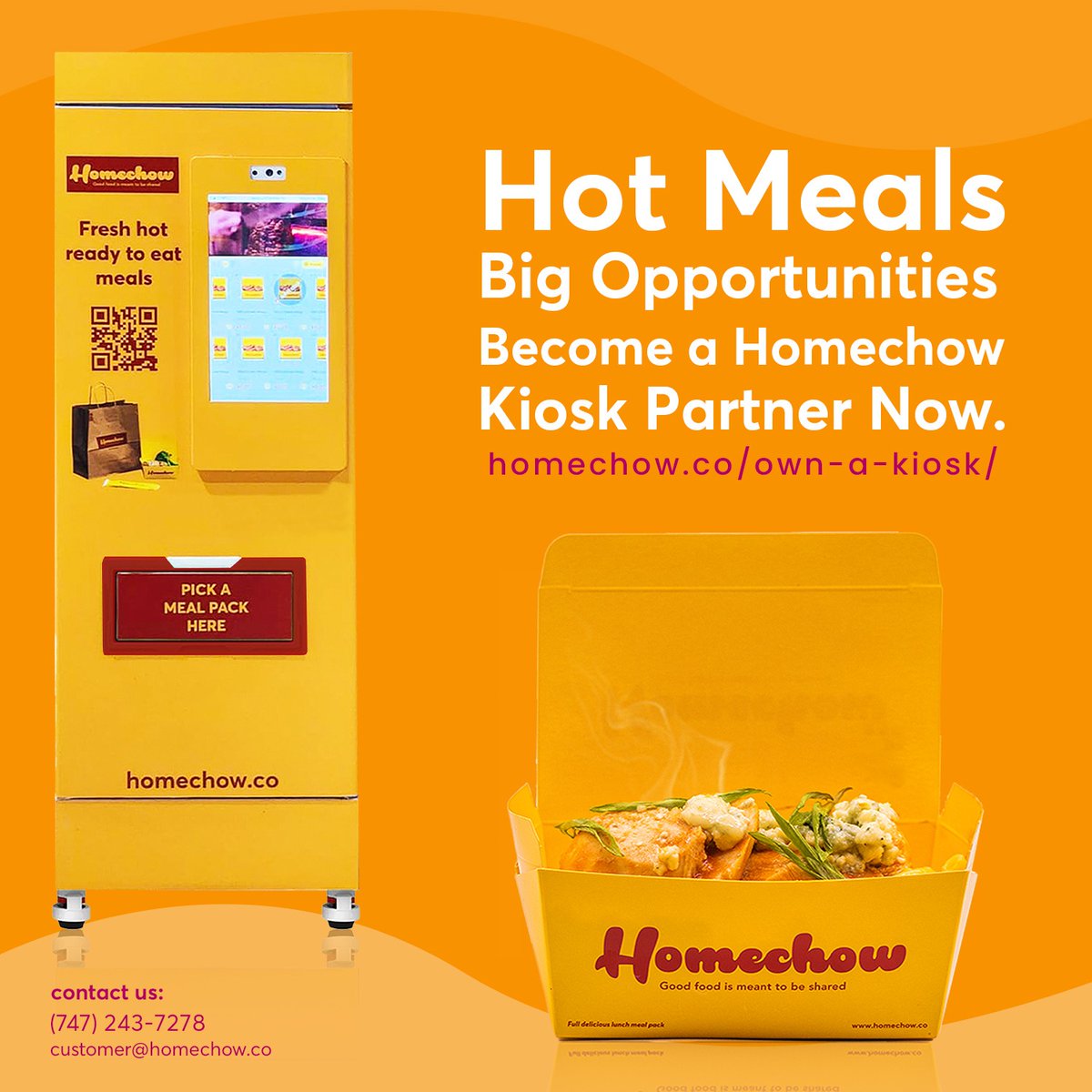 Own a Business Without the Hustle

Think we’re just a food kiosk? Think again.

At Homechow, we serve hot, chef-prepared meals in under 60 seconds—but that’s just the surface. We’re offering everyday people a way to own a business that runs on autopilot.

Here’s the deal:
1️⃣ Buy