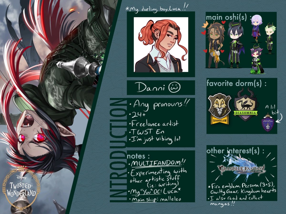 somecoolpigeon's tweet photo. Hiiiii~
Welcome to my new remade account. I moved from @coolpigeon_OLD
Anyways, I'm Danni 💕 Im a MULTIFANDOM artist who enjoys many things!!
Interests: Mainly granblue fantasy, guilty gear, fire emblem, twisted wonderland and more!!
#gbfintro #twstintro https://t.co/FfsOzUsPkn