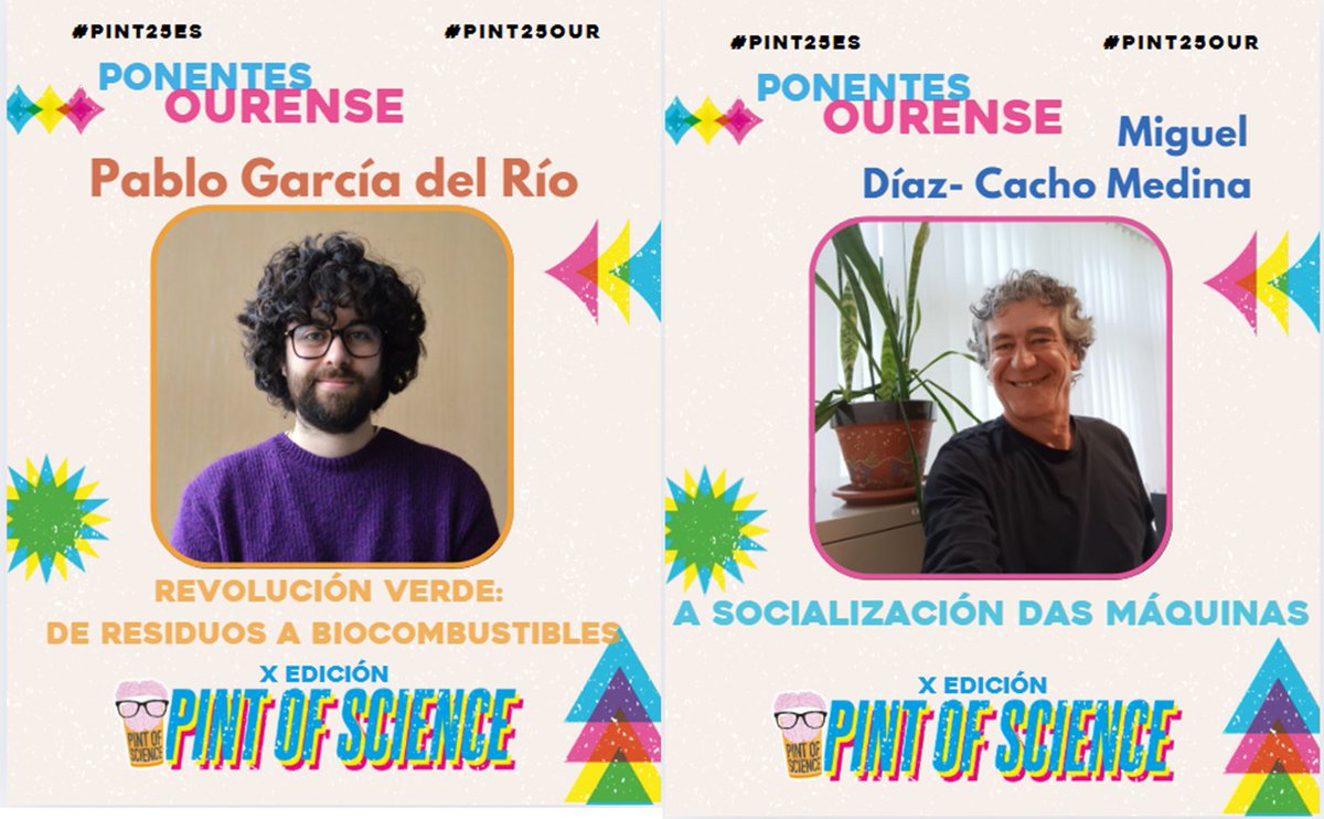 XeoLab's tweet photo. Tras duas xornadas apoteósicas, hoxe (mércores 21/05) remata o #PINT25OUR. Ás 19:00 h. no @PopTorgal en #Ourense. Pechan @Pablo_GdelRio e Miguel Díaz-Cacho. Tamén coñeceremos as datas do Pint of Science 2026. HOXE + #Pint25ES!!! https://t.co/8jnB3MwQXr