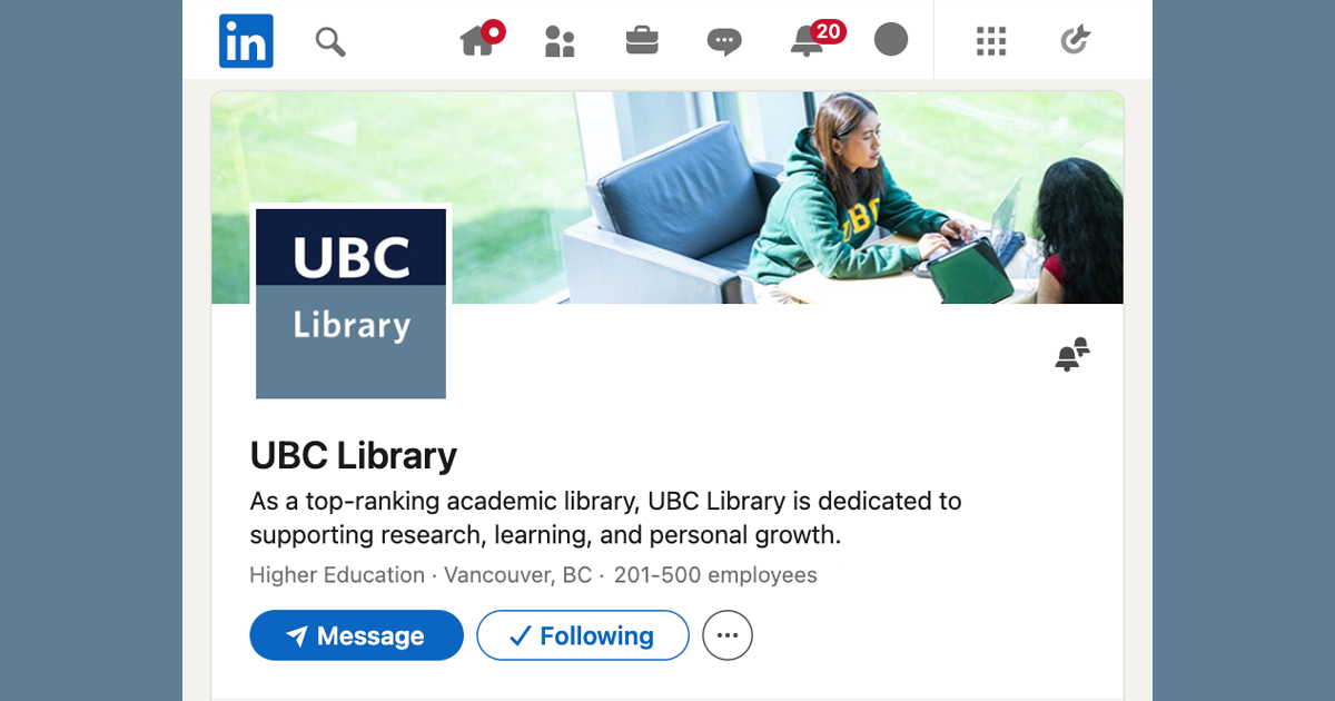 ubclibrary's tweet image. We&apos;re now on LinkedIn!

Join our network for news about library services and programs, our collections, new opportunities and more.

Stay up to date with us here: linkedin.com/company/ubc-li…