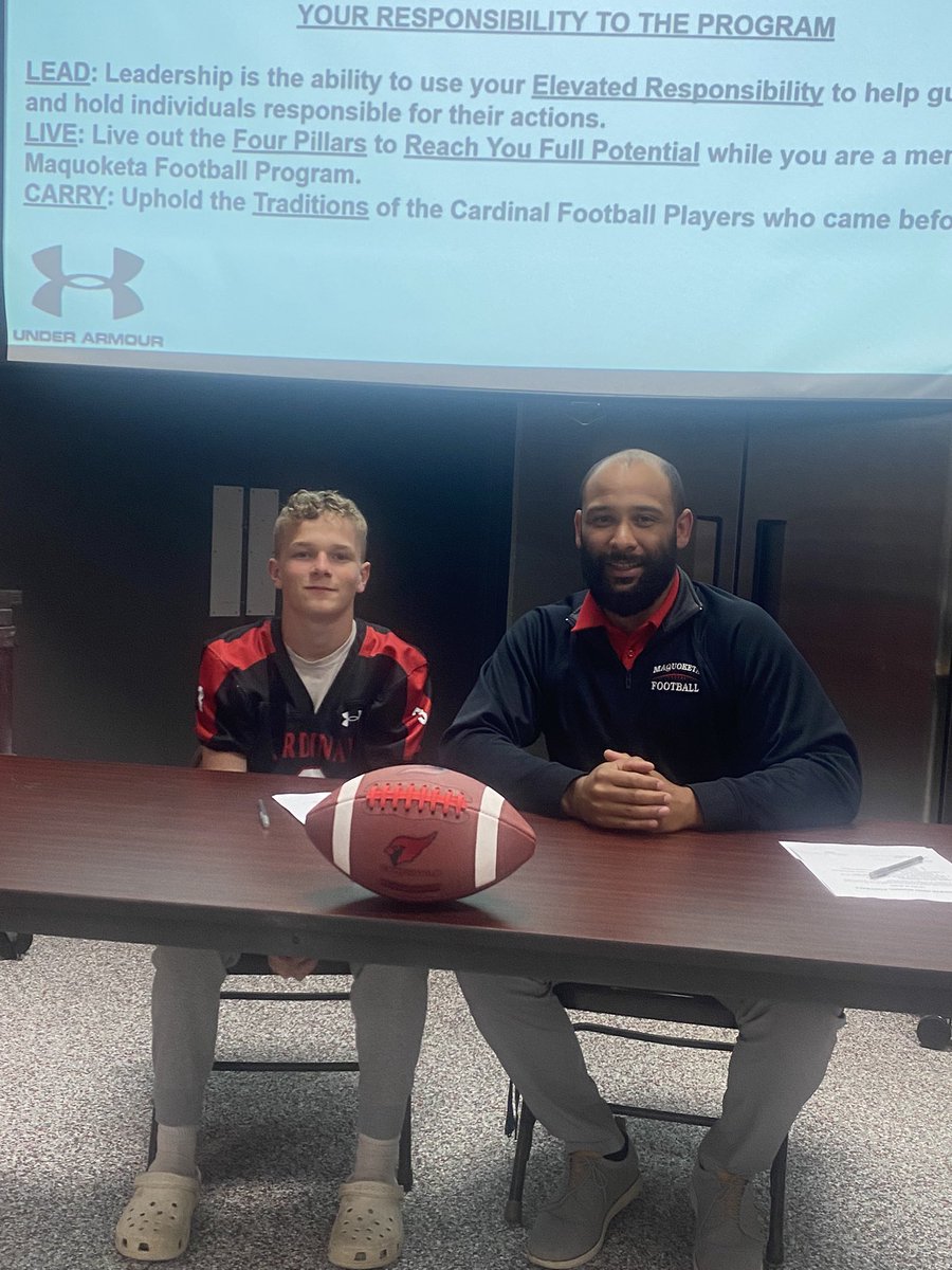 MaquoketaFB's tweet photo. Excited to welcome these 8th graders to our football program. Looking forward to getting to work! #GoCards #signingday2025

1/6 https://t.co/nfQMwwEQET