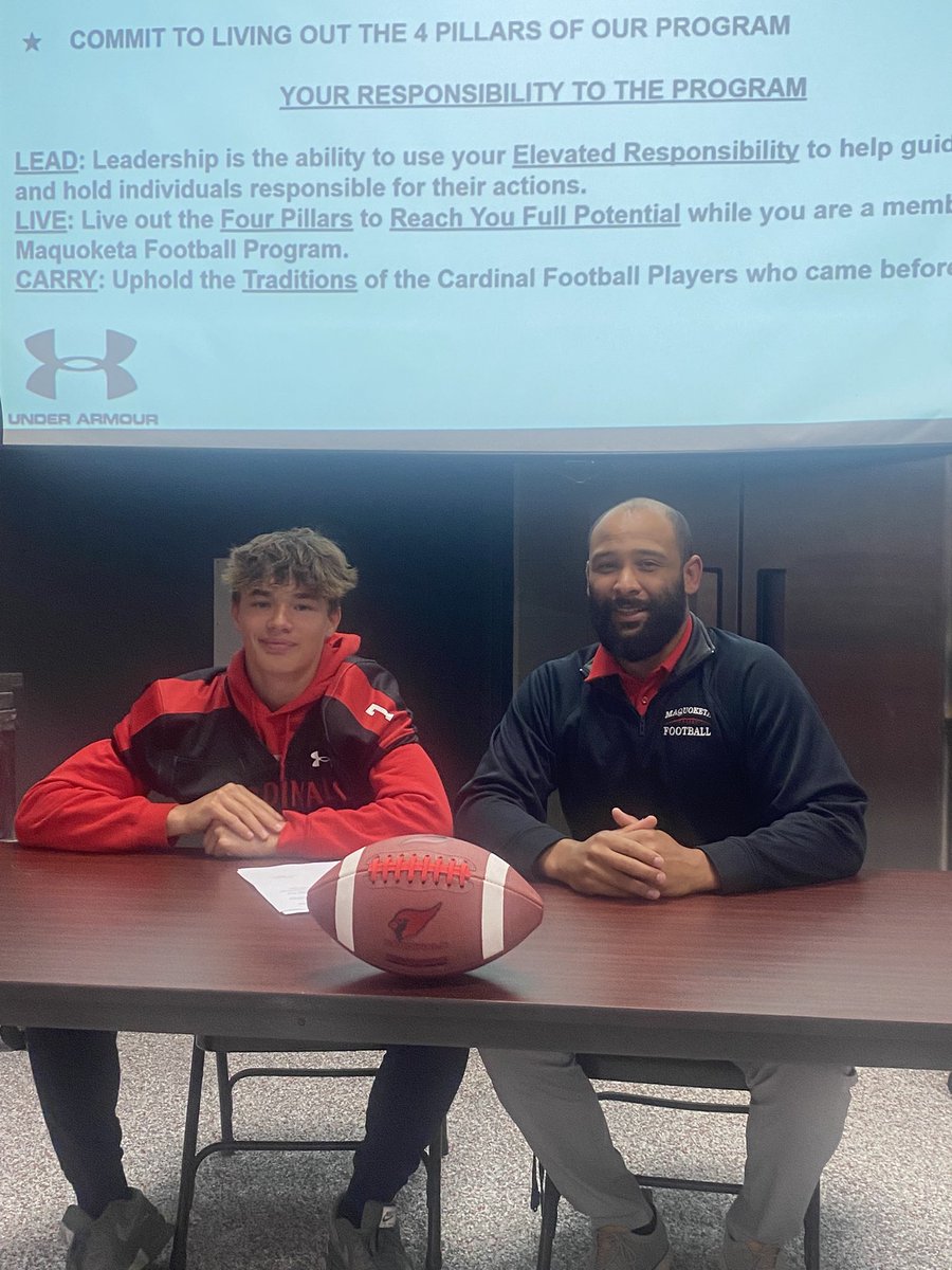 MaquoketaFB's tweet photo. Excited to welcome these 8th graders to our football program. Looking forward to getting to work! #GoCards #signingday2025

1/6 https://t.co/nfQMwwEQET