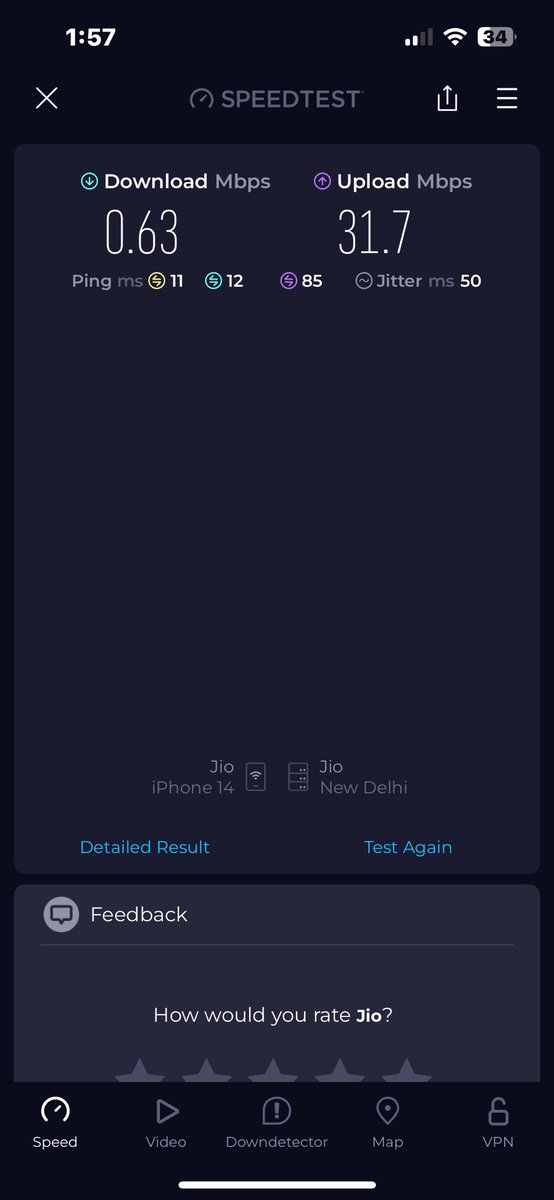 newzdevesh's tweet photo. @JioCare 
From 2 days Jio Fiber speed very slow https://t.co/wAMnbVwWK4