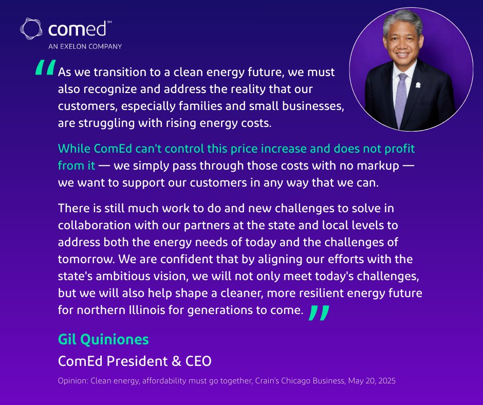 ComEd's tweet image. You may notice a higher supply charge on your electric bill in July. That’s because the cost of electricity on the wholesale market has gone up – ComEd purchases this electricity and passes the cost to customers with no markup. While we can't control this supply charge increase…