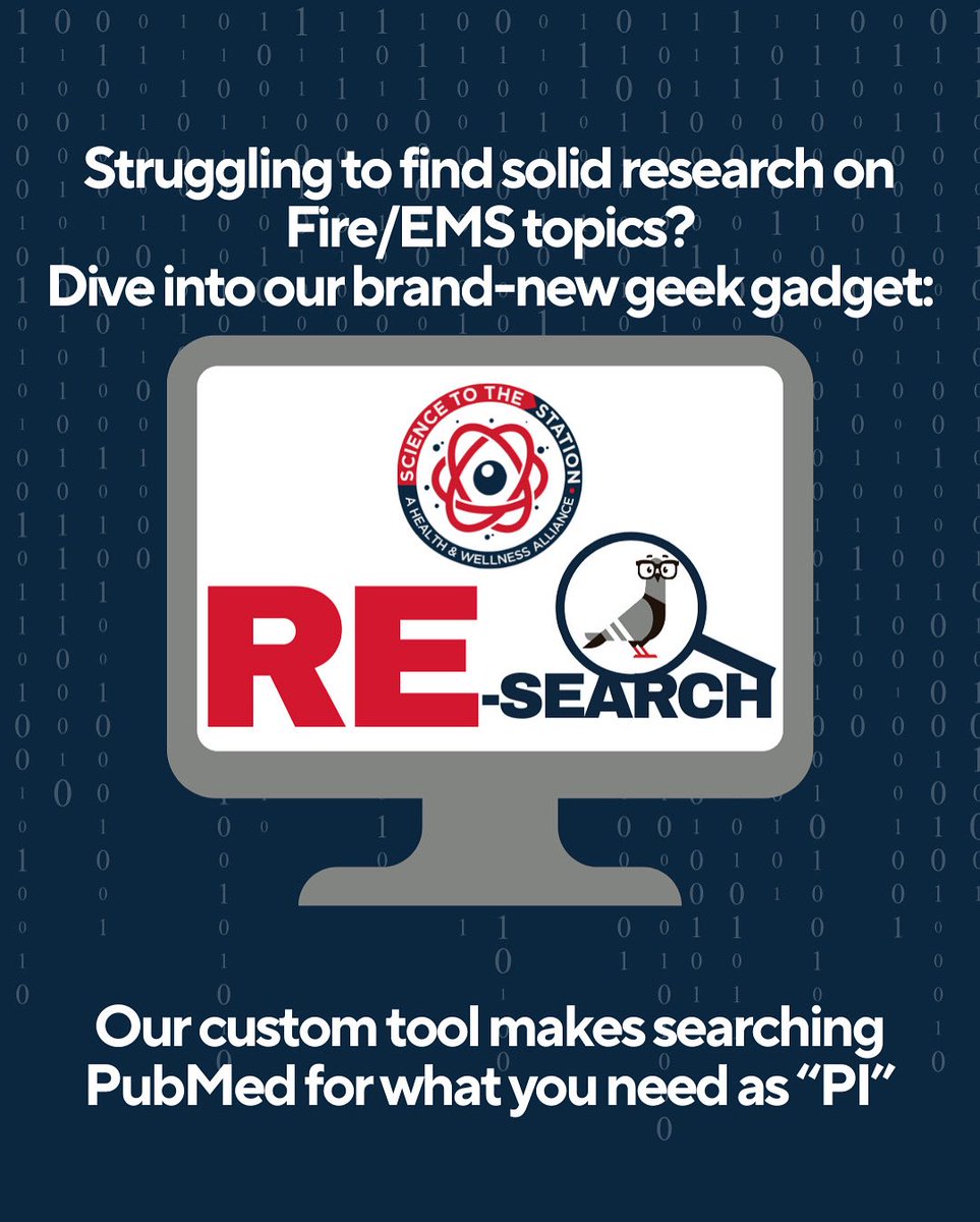 Science2Station's tweet image. Need solid research on Fire/EMS topics fast?

Meet RE-search—our custom PubMed search tool made for the fire service. Get answers easy as “PI” 🔍

Try it now: science2station.org/re-search

#FireServiceScience #REsearchTool #ScienceToTheStation