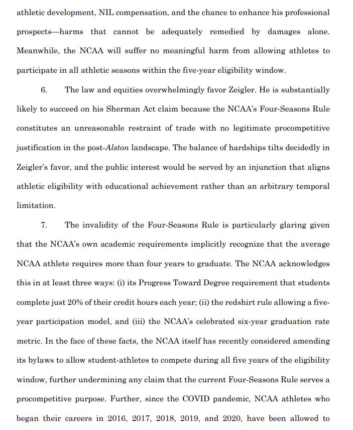 samcehrlich's tweet image. Another eligiblity lawsuit has been filed against the NCAA, this time by Tennessee basketball's Zakai Zeigler.

This is something of a twist from the formula: Zeigler, who has played at UT since his true freshman year in 2021, seeks a fifth year within his eligibility window.