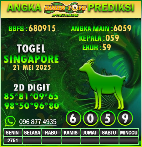 PREDIKSI SINGAPORE 21 MEI 2025
LINK DAFTAR >> rebrand.ly/riimbaviip
RIMBATOTO Merupakan Situs Slot Togel,slot &amp; Casino Online Terpercaya Dan Terbaik Di Indonesia!!
HADIAH TERBESAR
4d : 10.000.000
3d : 1.000.000
2D : 100.000
#rimbatoto #prediksitogel #prediksisydney