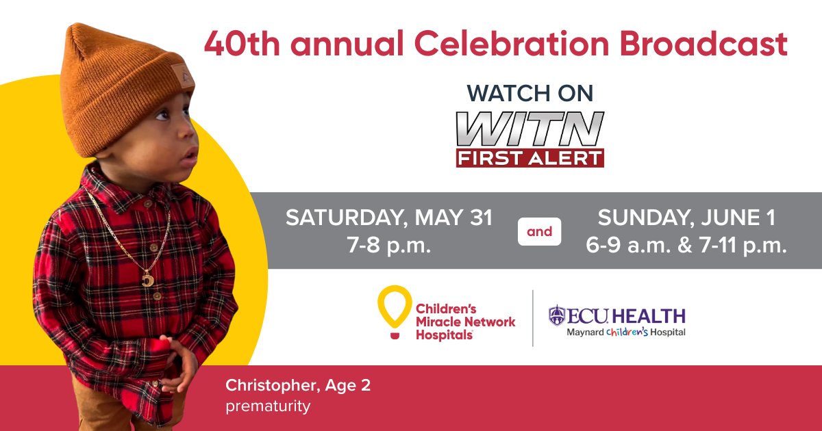 Christopher was born at 23 weeks, lost both triplet siblings, and fought his way home after 206 days in the NICU. Today, he’s 2 and loves to dance! Help kids like him by tuning in to WITN-TV May 31–June 1 for more stories, or donate now: givetocmn.com.
