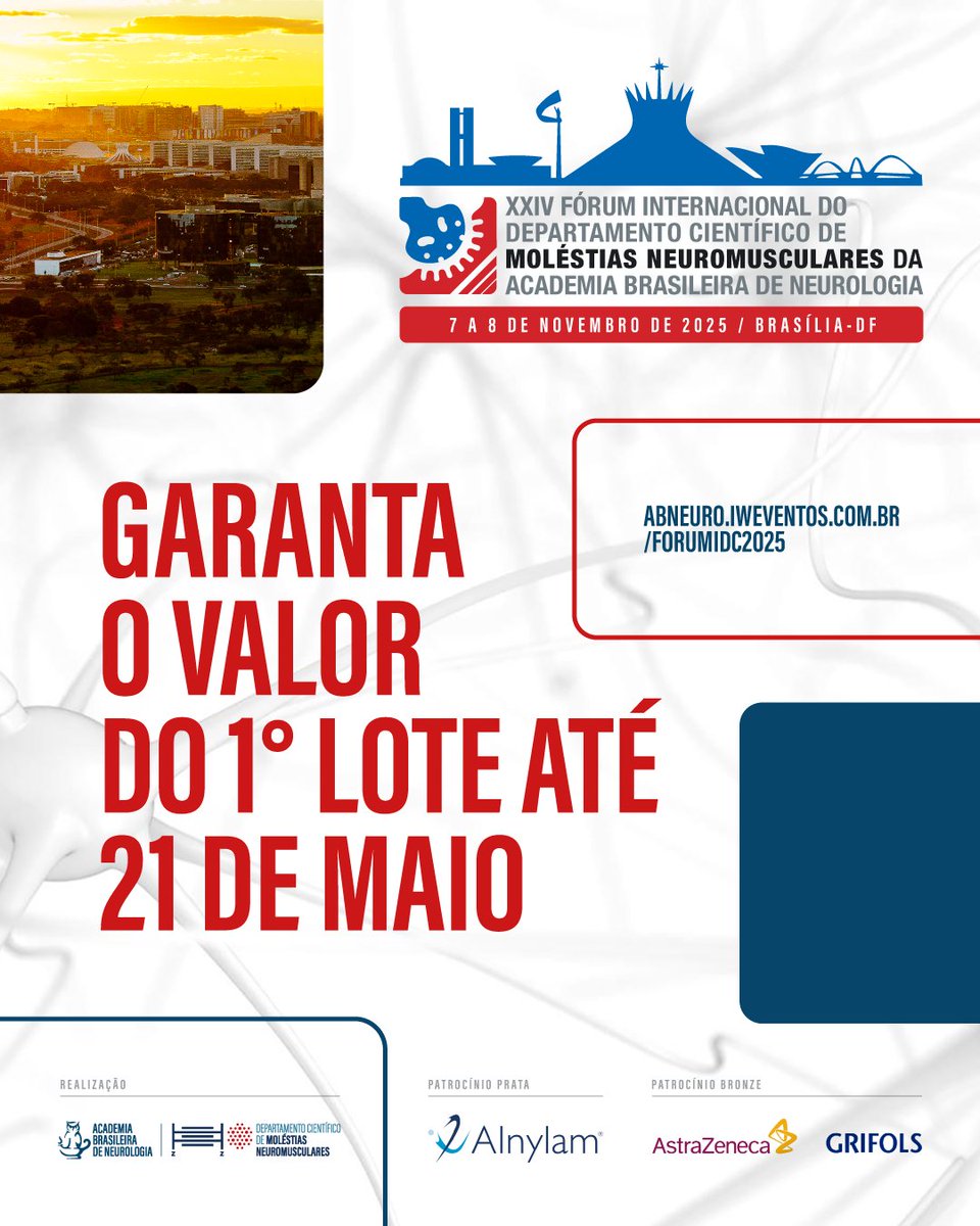 abneuro_'s tweet image. É agora ou nunca! ⏰
O 1º lote do XXIV Fórum Internacional do DC de Moléstias Neuromusculares da ABN termina AMANHÃ (21/05)!
Você não pode ficar de fora! 🤩📢
🌐 abneuro.iweventos.com.br/forumidc2025
#FORUMIDC2025 #ABN #Neurologia #EventosNeurologia #EventosMedicina