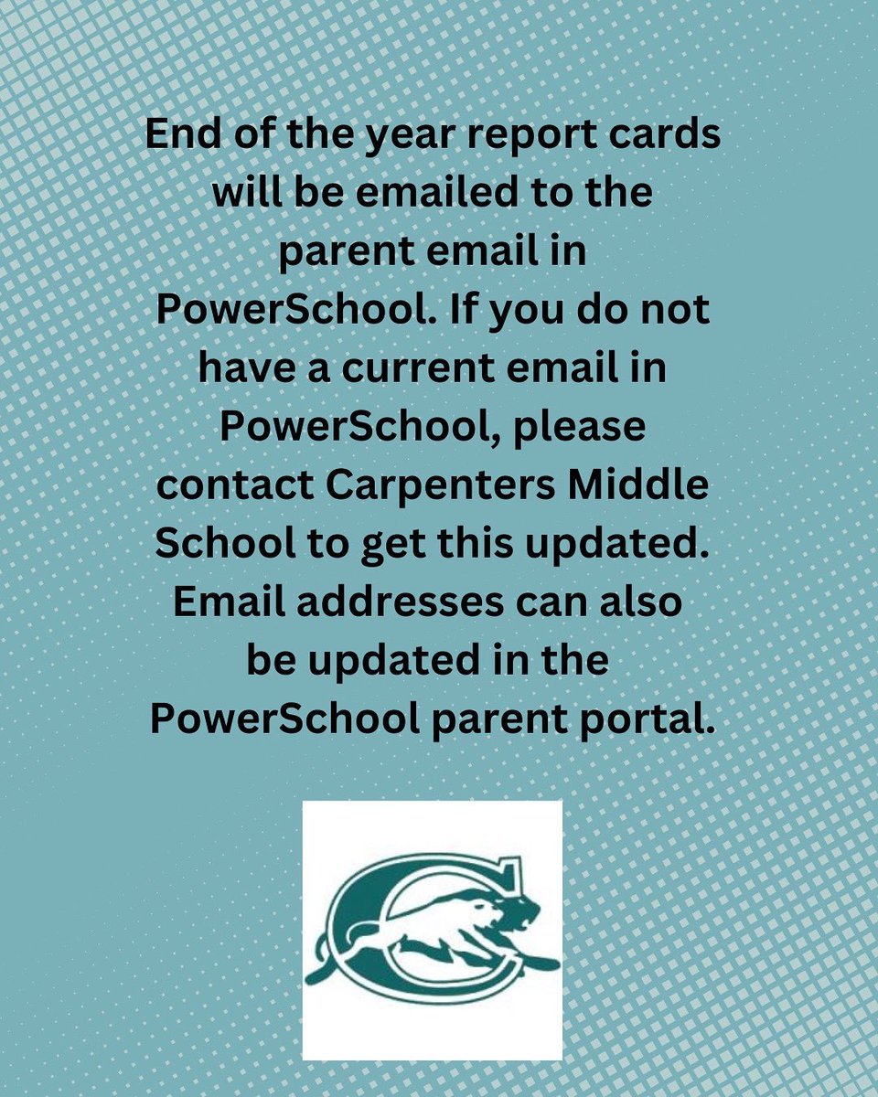 carpentersms's tweet photo. Grade cards will be delivered via email this year!  See the information flyer for details! #GoBeExcellent #BCStrong https://t.co/rTlxkxVmKb