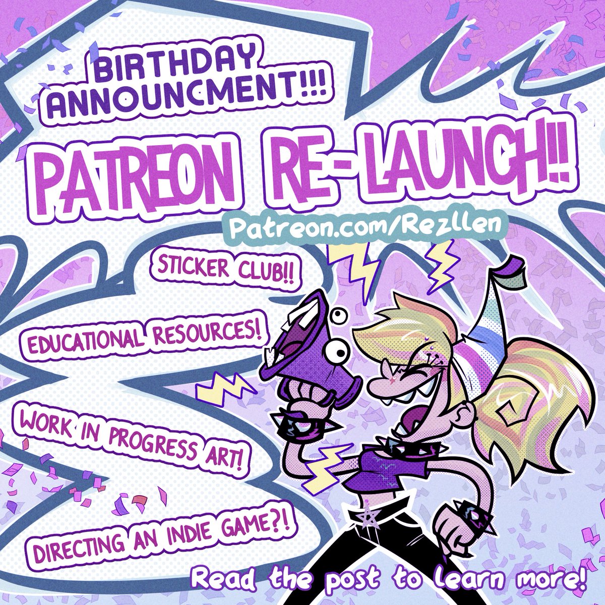 (🧵1/7)
I have a huge announcement!! It's my birthday and to celebrate, I've re-launched my ancient patreon to use it full time with a sticker club and future educational materials! It would mean the world to me to get support through this or for it to be shared so I can support-