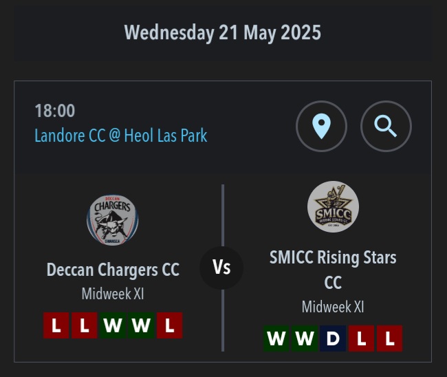 Tawe Midweek 3rd Match vs Deccan Chargers CC

Join us, support us, enjoy cricket 🏏😎