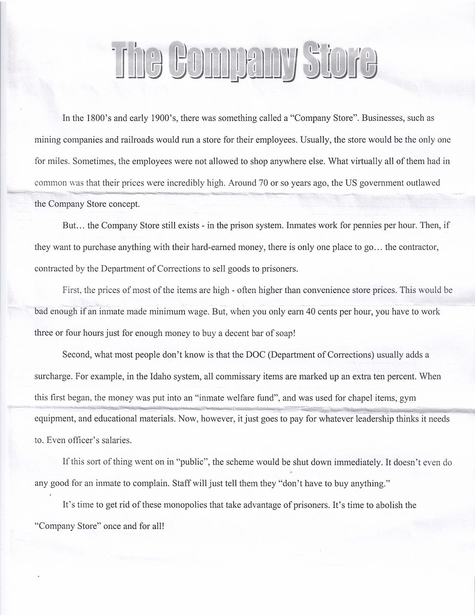 UndergroundinWA's tweet photo. Thanks to Dennis of Boise, ID for sending "The Company Store" to ONE PAGE, a publishing opportunity for "re/vision" inquirers (our writing mentorships for people experiencing incarceration): https://t.co/vHuiQ85vhg | #writingcommunity #prison #mentor #incarceration #arts #idaho https://t.co/ZyUkhRSdGi