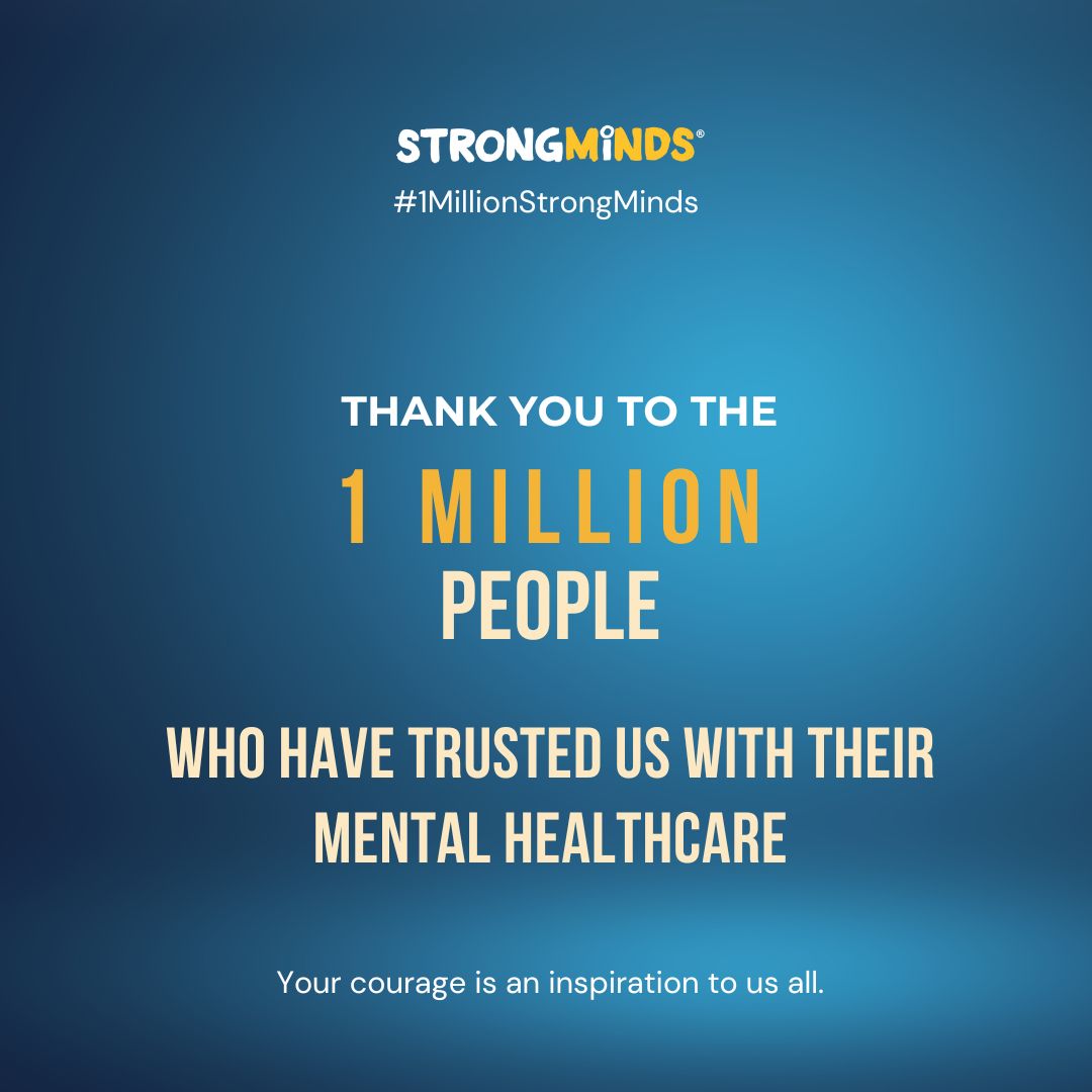🎉 1 million people treated. 🎉
1 million journeys through depression.
1 million reasons to believe in the power of therapy.

This is what scaling mental health looks like. 💛
#1MillionStrongMinds #StrongMinds #MentalHealthForAll #DepressionIsTreatable