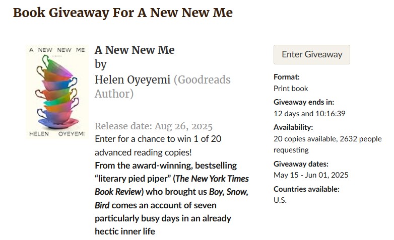 ⏳ Just under two weeks left to enter our <a href="/goodreads/">Goodreads</a>
giveaway of A NEW NEW ME, award-winning author Helen Oyeyemi's account of seven busy days in one woman's already hectic inner life.

Enter for a chance to win an advance copy here and find A NEW NEW ME on shelves this August!