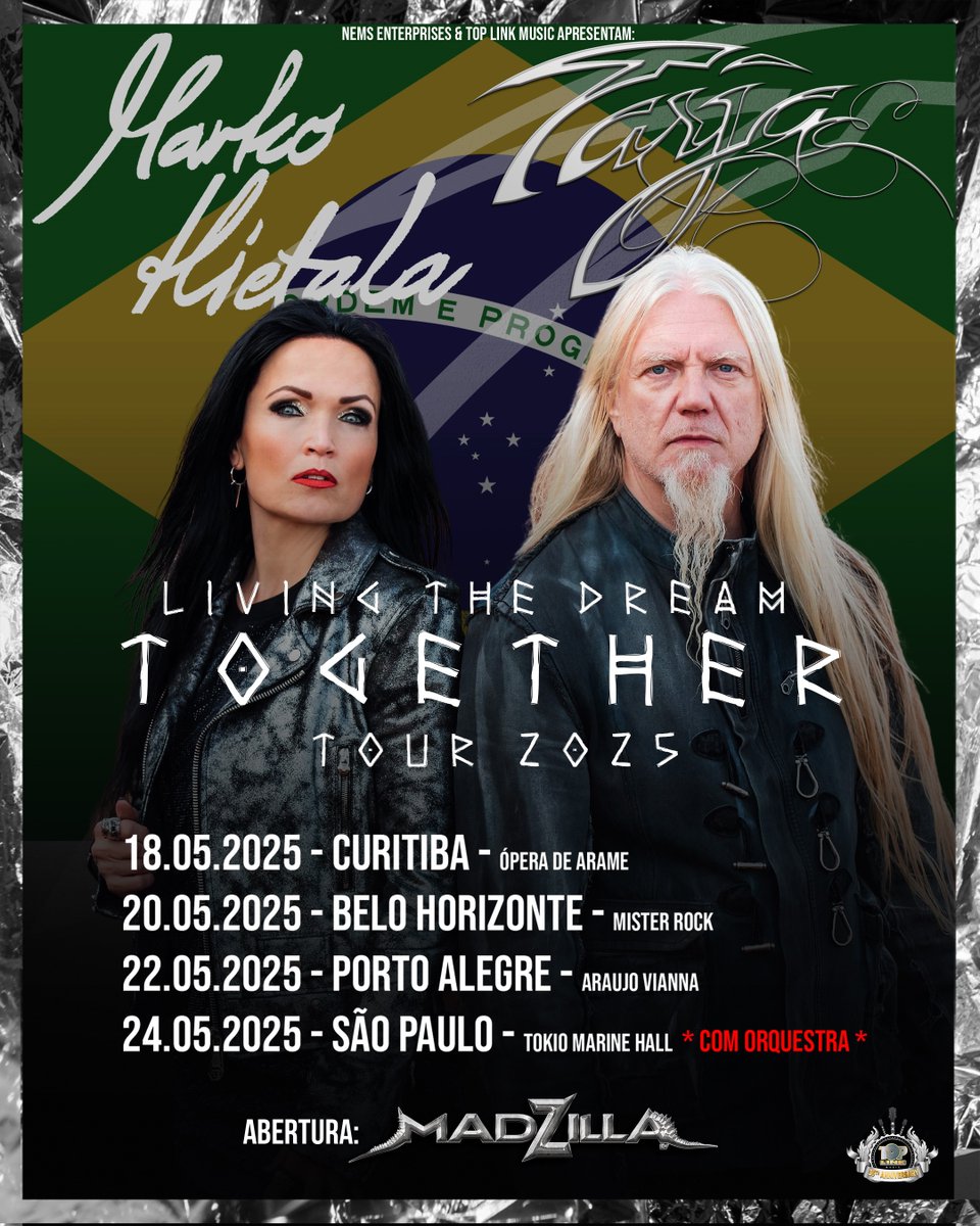 Tarja Turunen e Marko Hietala estão de volta no Brasil!
Turnê especial com repertório solo e clássicos da época do Nightwish. O show em Curitiba, no último domingo, esgotou, mas ainda há chance de conferir esse encontro épico.

Leia mais em toplinkmusic.com/website/tarja-…