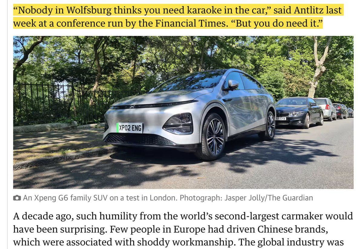 electricfelix's tweet photo. pretty sure I will not top this tomorrow talking China EV infrastructure at #electrive :D
“Nobody in #Wolfsburg thinks you need karaoke in the car,” said Antlitz last week at a conference run by the Financial Times. “But you do need it.”
#alwaysbecharging @jjpjolly ✍️ https://t.co/KJYnwfaLxI
