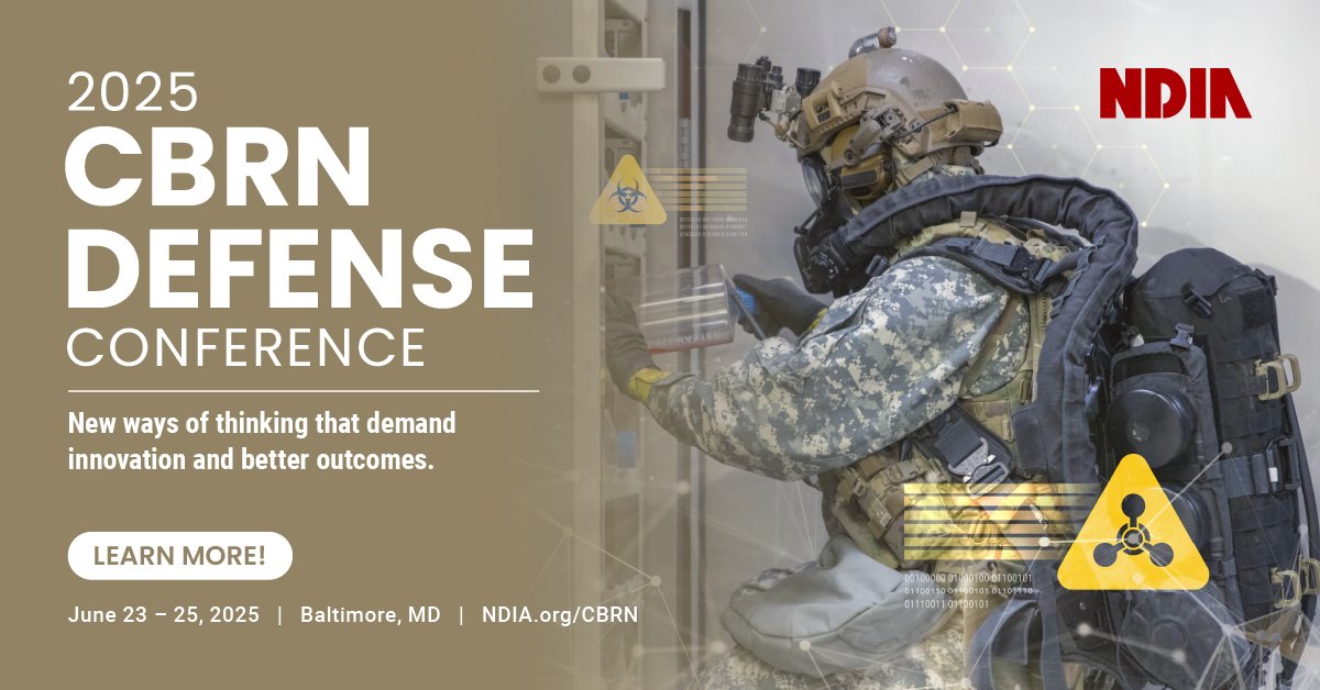 Will you be attending the National Defense Industrial Association - (NDIA) CBRN Defense Conference in Baltimore next month? We are looking forward to returning to this annual meeting and hope to see you there! 

Register for the Event: ndia.org/events/2025/6/…