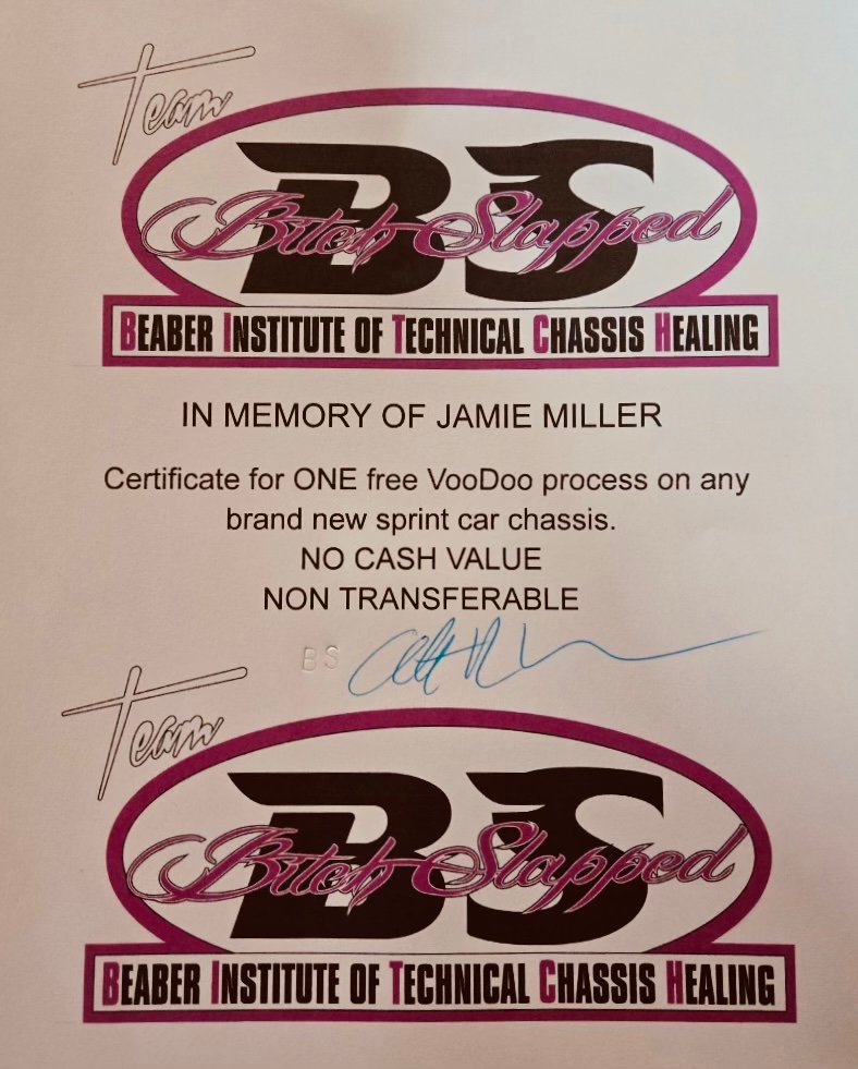 Special thanks to our dear friend, <a href="/BITCH_SLAPPED_/">B.I.T.C.H. SLAPPED</a> as he is providing a certificate for one free VooDoo process!

Goes to 6th place in the sprint car A on June 19th <a href="/OfficialWRP/">Waynesfield Raceway</a> for the Jamie Miller Memorial race during the Ohio <a href="/AllStarSprints/">ASCoC</a>
 Speedweek!