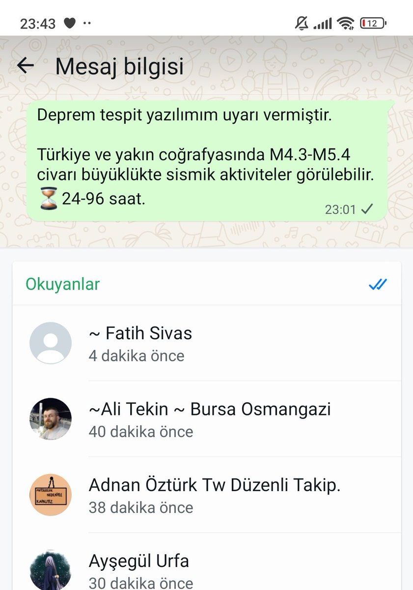WhatsApp grubumuzda 45 dakika önce #DEPREM tespit yazılımım uyarı verdi ve M4.3 büyüklüğünde #deprem olacak dedim.

45 dakika içerisinde İstanbul M4.2'lik #deprem ile sallandı.

Bir gün herkes sözlerime kulak verecektir ☝️♥️🇹🇷.