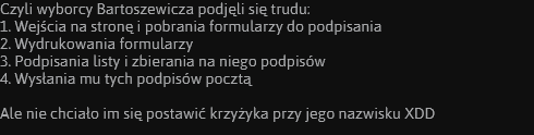 mario_ignite's tweet photo. A propo Bartoszewicza, który twierdzi, że mu ludzie przysłali pocztą do domu 250 tys podpisów.
Podjęli taki wysiłek ale zagłosować już się nie chciało XD
#Bartoszewicz #wybory #Wybory2025 #WyboryPrezydenckie2025 #wyboryprezydenckie https://t.co/22sGchE7oQ