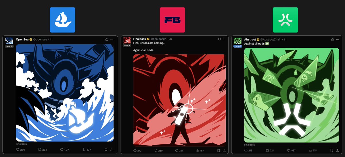Abstract and OpenSea just changed PFPs to support the Finalbosu reveal.
One of the coolest NFT campaigns I've seen in a while: 
minimal, but well coordinated and fun!