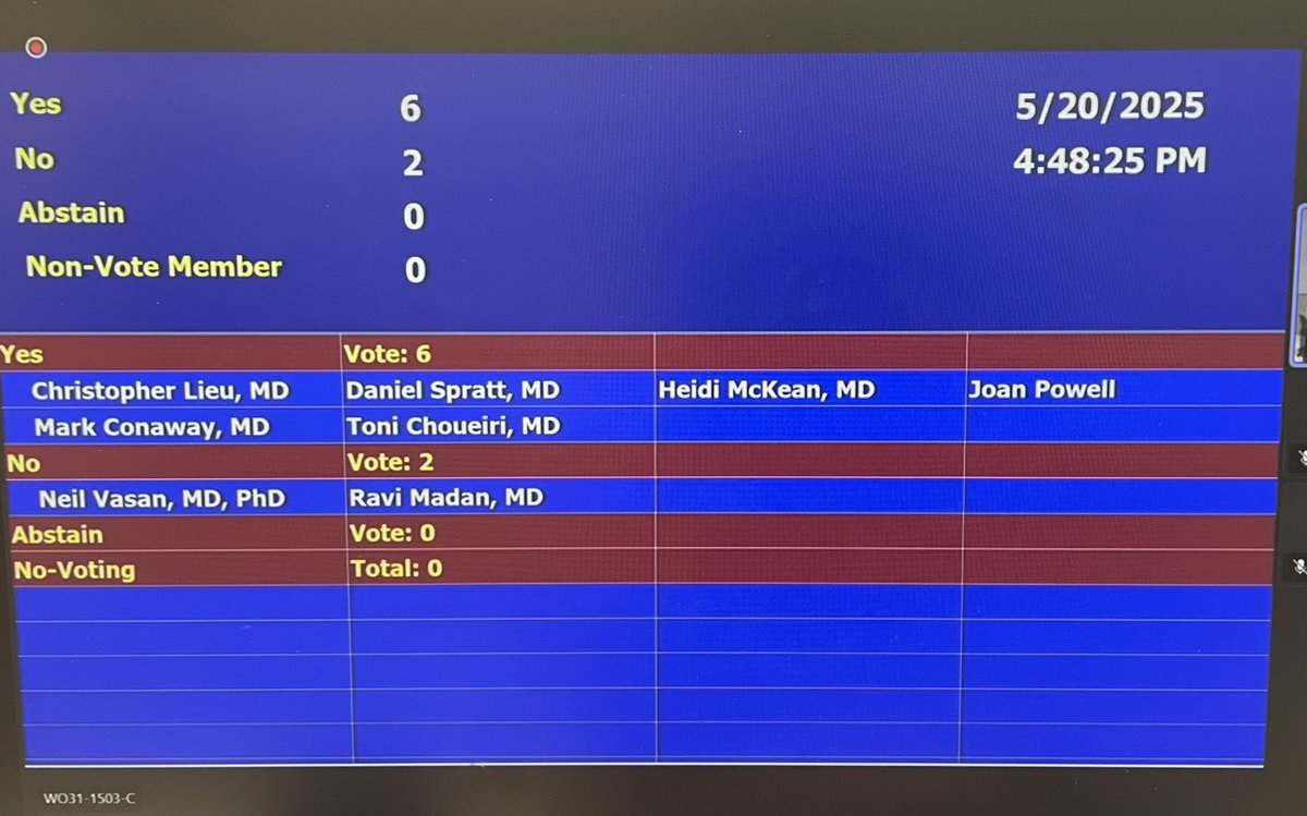 Excellent news from FDA ODAC - thanks to AQUILA team and to all the physicians &amp; patients who testified today!

Shared decision-making between pts &amp; MDs will remain key to high-risk smoldering myeloma, and hopefully 🇺🇸 decision-making will involve daratumumab at some point 🤞🏼