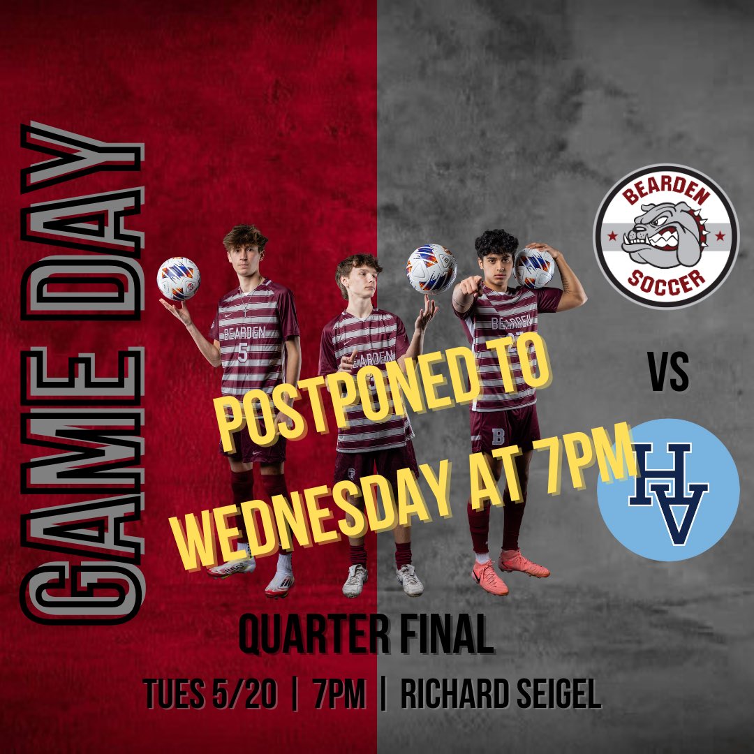 Bearden HS Soccer (@gosoccerdawgs) on Twitter photo Quarterfinal game has been postponed to Wednesday at 7pm CT.
<a href="/HVA_boyssoccer/">Hardin Valley Academy Boys Soccer</a> <a href="/MaxPreps/">MaxPreps</a> <a href="/TennesseeSoccer/">Tennessee State Soccer Association (TSSA)</a>
#gosoccerdawgs #beardensoccer #beardenbulldogs Quarterfinal game has been postponed to Wednesday at 7pm CT.
<a href="/HVA_boyssoccer/">Hardin Valley Academy Boys Soccer</a> <a href="/MaxPreps/">MaxPreps</a> <a href="/TennesseeSoccer/">Tennessee State Soccer Association (TSSA)</a>
#gosoccerdawgs #beardensoccer #beardenbulldogs