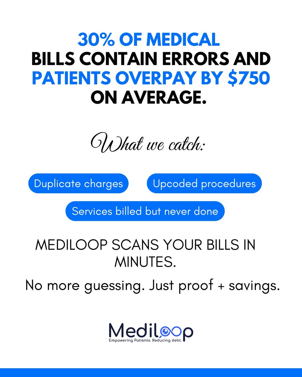 medi_loop's tweet image. Errors are common. Overpaying doesn’t have to be.  

#MedicalBillingErrors #StopOverpaying #Mediloop