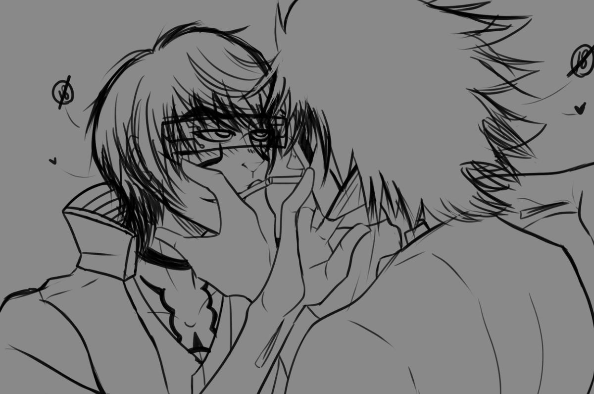 Necrolords's tweet photo. Taking a break from writing to quickly sketch Light and L from my Cyberpunk 2077 AU fic, they're absolute horndogs and really wanted to draw them shamelessly flirting with each other :^)

#deathnote #lawlight #wip #cyberpunkAU https://t.co/nq9Qah6p6t