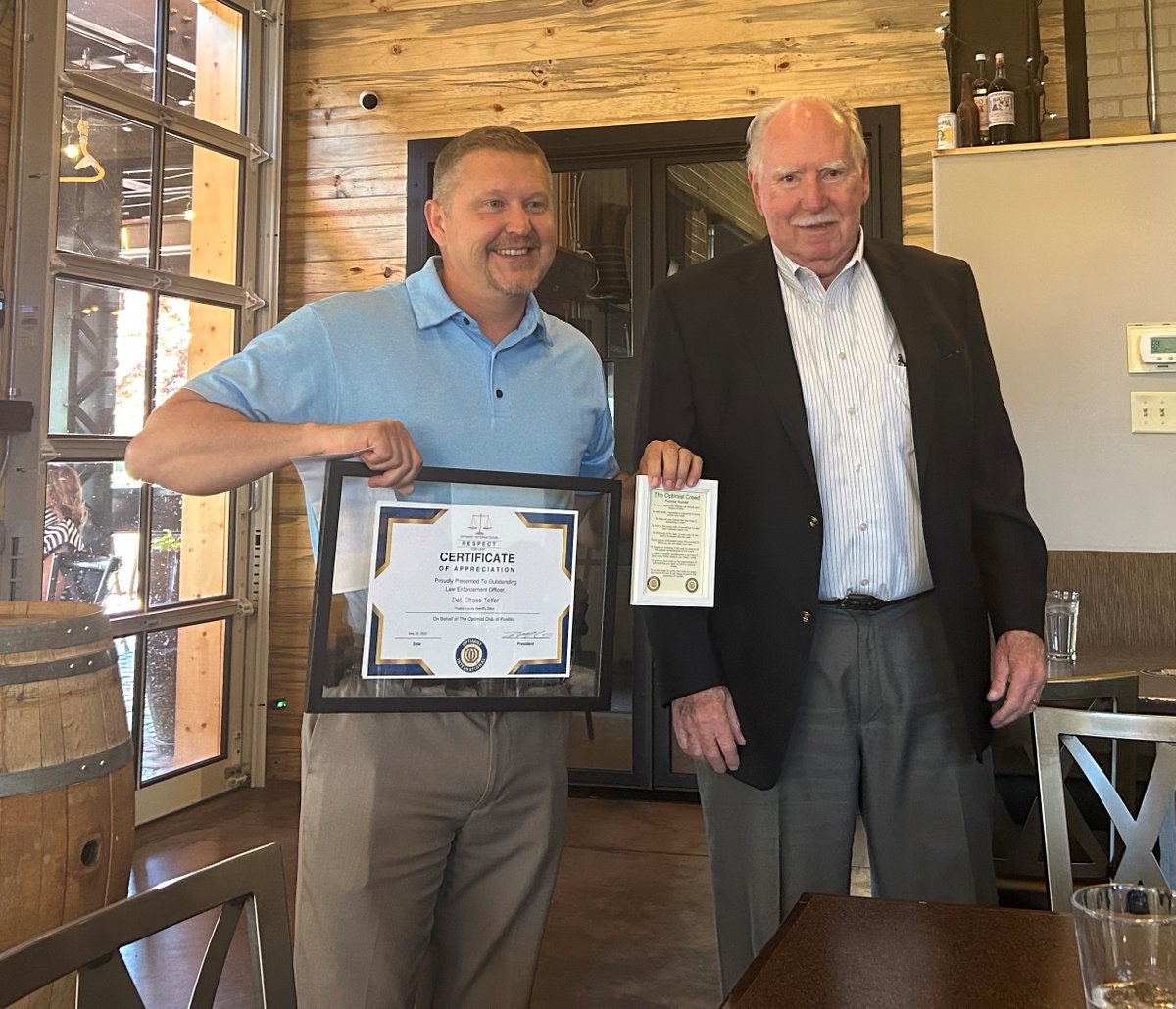 Congrats to Detective Chase Telfer, who was honored by the Optimist Club of Pueblo as the Outstanding Law Enforcement Officer of the Year.
Thanks to the Optimist Club for recognizing the outstanding work that Det. Telfer does for the citizens of Pueblo County. We are proud of you