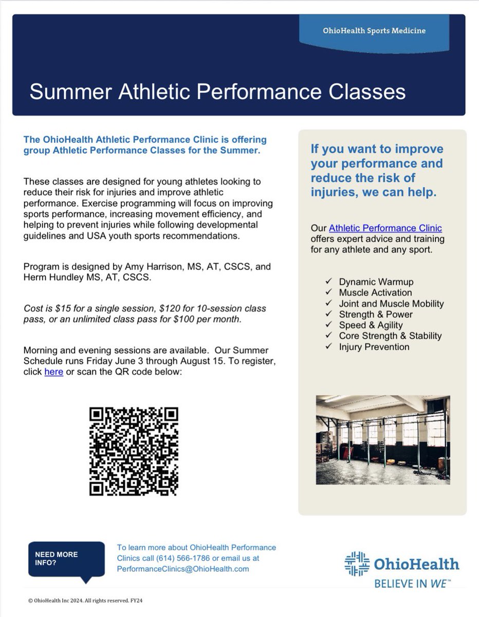 🏋️‍♀️ Summer training starts now!
OhioHealth’s Athletic Performance Classes help young athletes boost performance, prevent injuries &amp; move smarter—all based on USA Youth Sports guidelines.
📍Train strong. Train safe. #YouthAthletes #OhioHealthPerformance #OhioHealth #GiveEmHealth