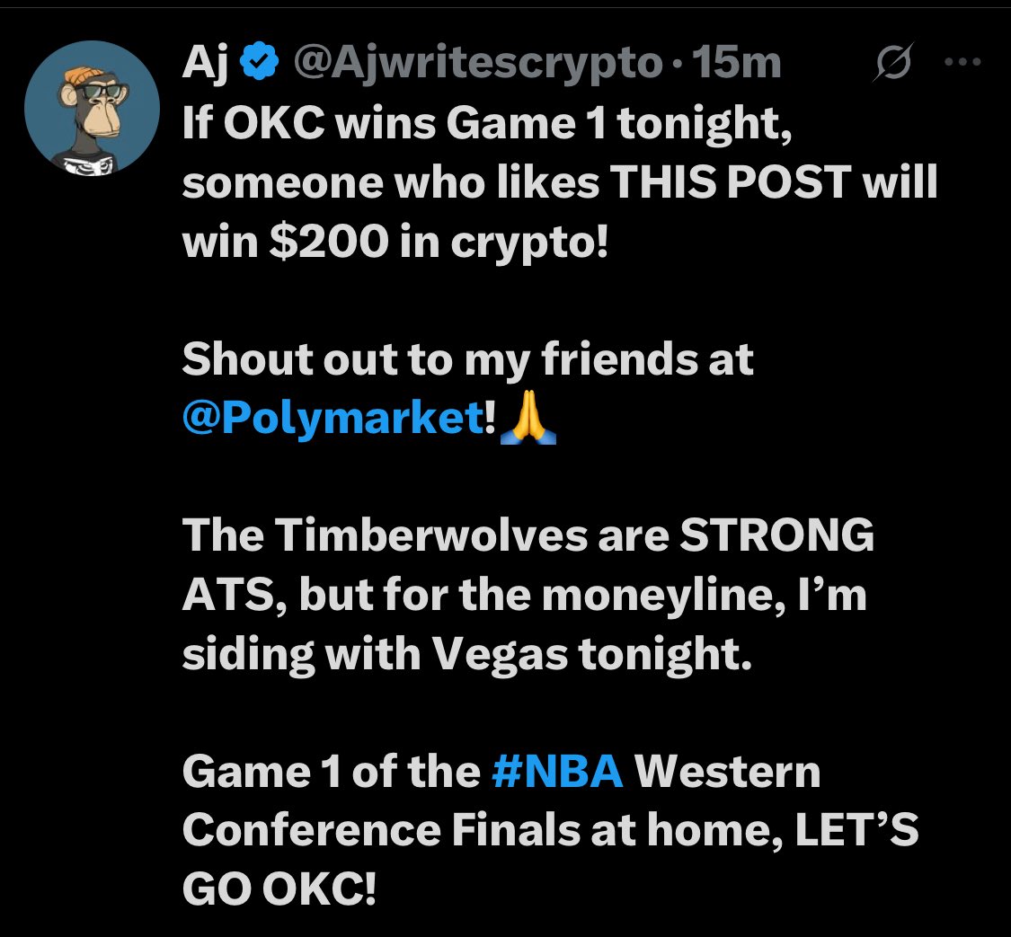 Coop_Daniels's tweet image. If the Wolves win Game 1 tonight, someone who likes THIS POST will win 200 $ALPHA

Shout out to my friends at @AlphaArcade69 !🙏

The Thunder are STRONG, but for the moneyline, I’m taking the underdog tonight.

Game 1 of the #NBA Western Conference Finals on six days rest, LET’S…