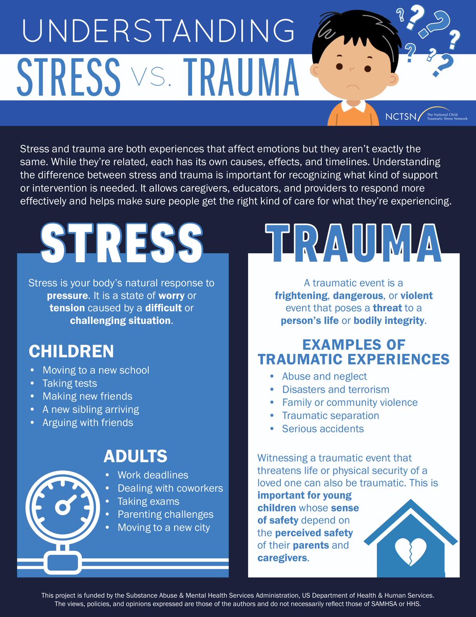 #Stress and #trauma are both experiences that can cause emotional &amp; physiological distress, but they differ in their severity, duration, &amp; impact over time. To address these conditions, it’s important to understand the differences between them. Learn more: bit.ly/4j0xQjP