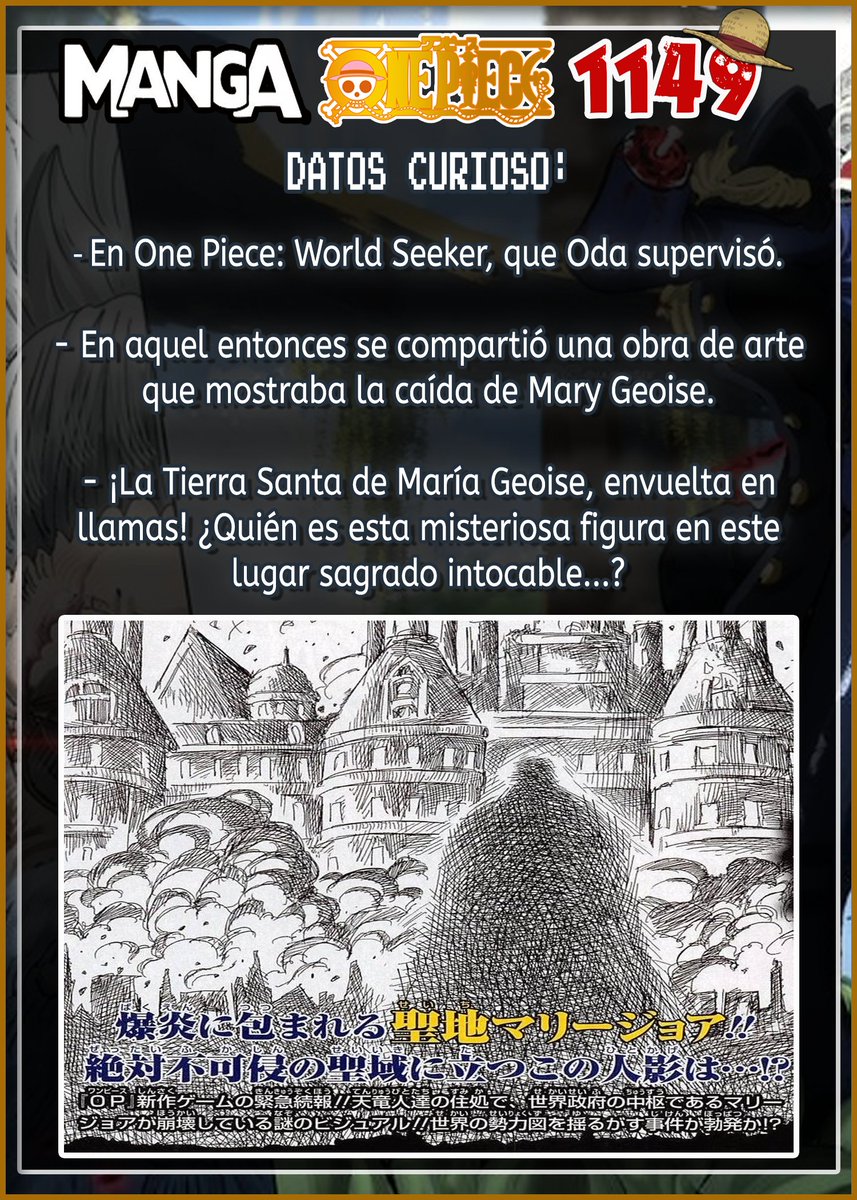 GSPLeaks's tweet photo. 🔷BREVE #SPOILER DEL CAPITULO DE #ONEPIECE 1149.
🔶Capítulo 1149: “UN SEGUNDO”.
#ONEPIECE1149 #SCOPPERGABAN #BROOK #GUNKO #IMU #MaryGeoise https://t.co/pPzTHrc1Vz