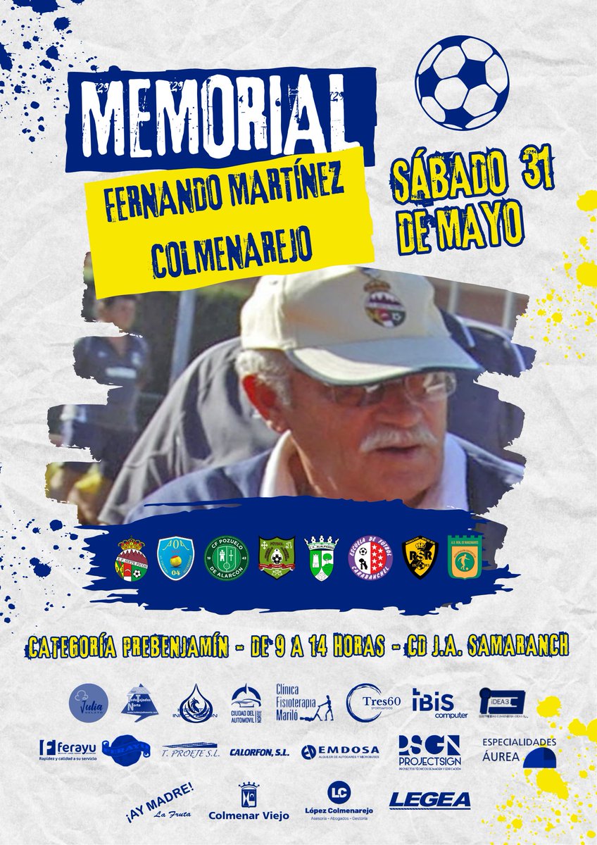 🟡🔵 Os presentamos el cartel del 𝗠𝗲𝗺𝗼𝗿𝗶𝗮𝗹 "𝗙𝗲𝗿𝗻𝗮𝗻𝗱𝗼 𝗠𝗮𝗿𝘁𝗶́𝗻𝗲𝘇 𝗖𝗼𝗹𝗺𝗲𝗻𝗮𝗿𝗲𝗷𝗼", nuestro torneo anual de categoría prebenjamín.

📅 Se celebrará el sábado 31 de mayo, de 9 a 14 horas, en el Samaranch.

👋🏻 ¡Os esperamos!

#AúpaSietePicos #SF7P💛💙