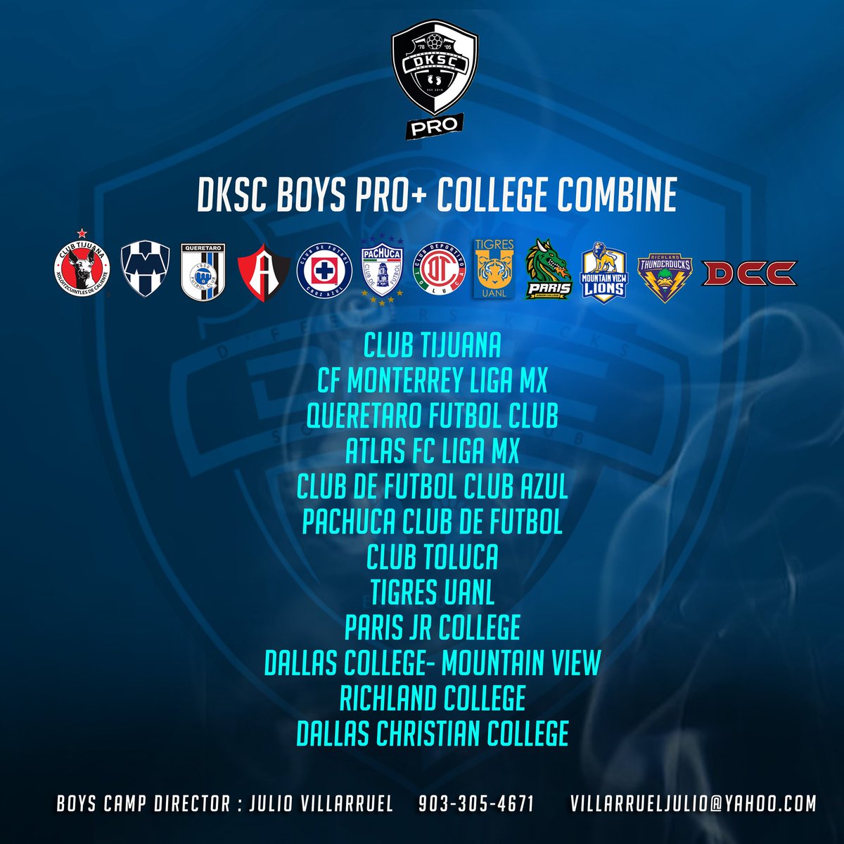 🗣️ DKSC Pro’s Boys Pro + College Combine is June 7 at Dallas College – Mountain View! Show your skills in front of pro clubs like Tigres, Pachuca, Cruz Azul &amp; top colleges. Open to all. $125. Limited spots – register now!

#DKSCPro #CollegeCombine #ProPathway #GetSeen