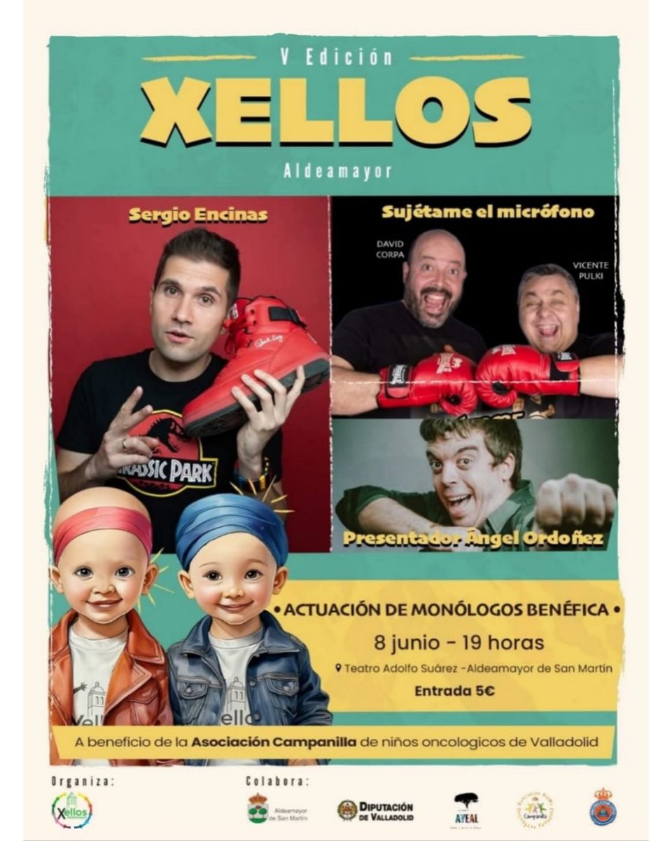 🎤Para nosotros es maravilloso poder participar en esta Actuación Benéfica XELLOS.
🌟Un Cartel inmejorable para una tarde muy Solidaria.🤩🙌🏻
🥰Y todo ello a beneficio de los niños <a href="/Campanillavall/">CAMPANILLA VALLADOLID</a> 🤗💕
🎟️Venta de entradas por 📞WhatsApp  664391196.
🌞Domingo 8 de junio a las 19:00